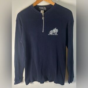 Indian Sportswear Motorcycle Navy Sweater M Waffle Knit 1/4 Zip Embroidery EUC
